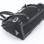 Prada Tessuto Nylon Triangle Logo Leather Shoulder Bag Hand Black — view 5