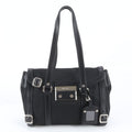 Prada Tessuto Nylon Triangle Logo Leather Shoulder Bag Hand Black