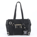 Prada Tessuto Nylon Triangle Logo Leather Shoulder Bag Hand Black