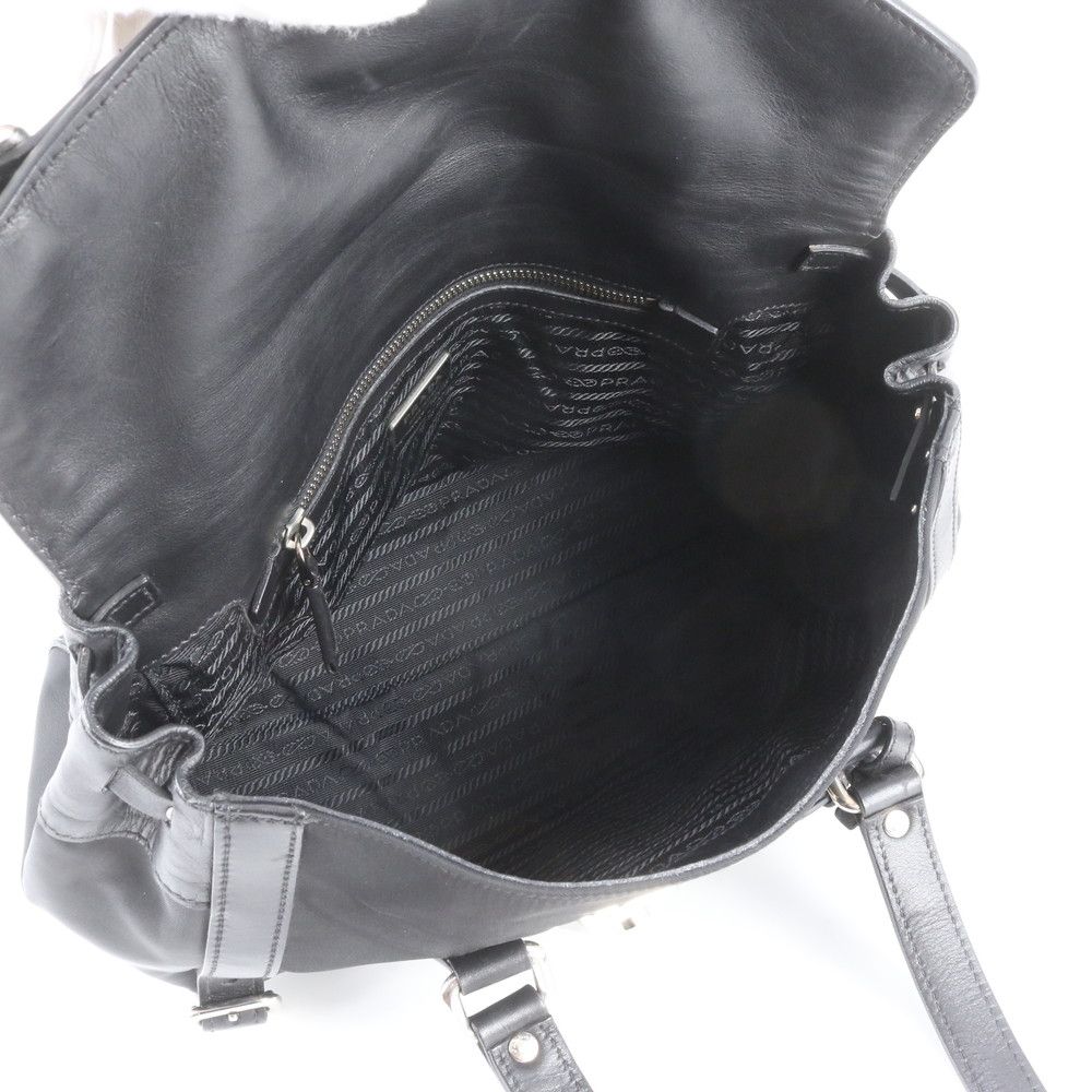 Prada Tessuto Nylon Triangle Logo Leather Shoulder Bag Hand Black — view 7