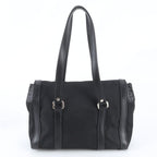 Prada Tessuto Nylon Triangle Logo Leather Shoulder Bag Hand Black — view 3