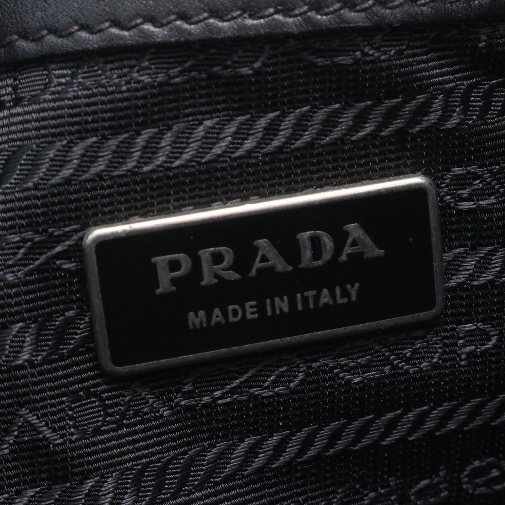 Prada Tessuto Nylon Triangle Logo Leather Shoulder Bag Hand Black — view 8