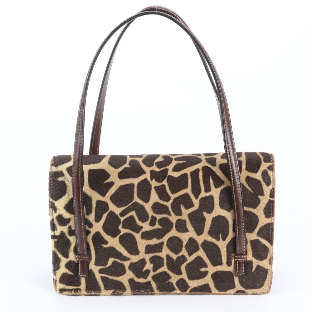 Fendi Calf Hair Animal Print Leather Handbag Brown — view 3