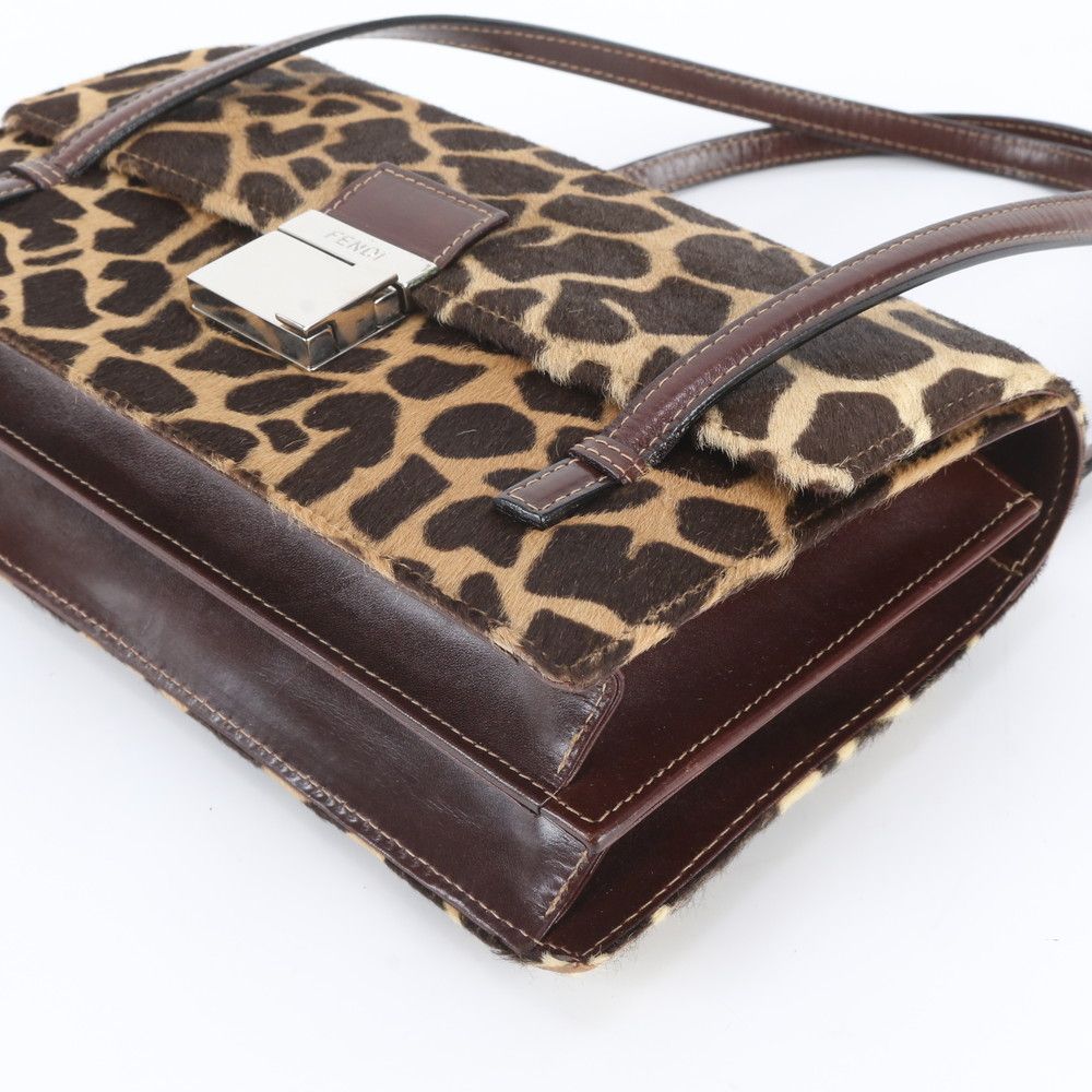 Fendi Calf Hair Animal Print Leather Handbag Brown — view 4