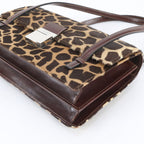 Fendi Calf Hair Animal Print Leather Handbag Brown — view 4