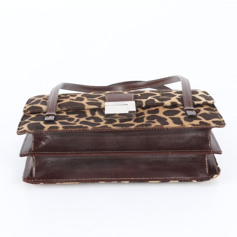 Fendi Calf Hair Animal Print Leather Handbag Brown — view 6