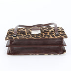Fendi Calf Hair Animal Print Leather Handbag Brown — view 6