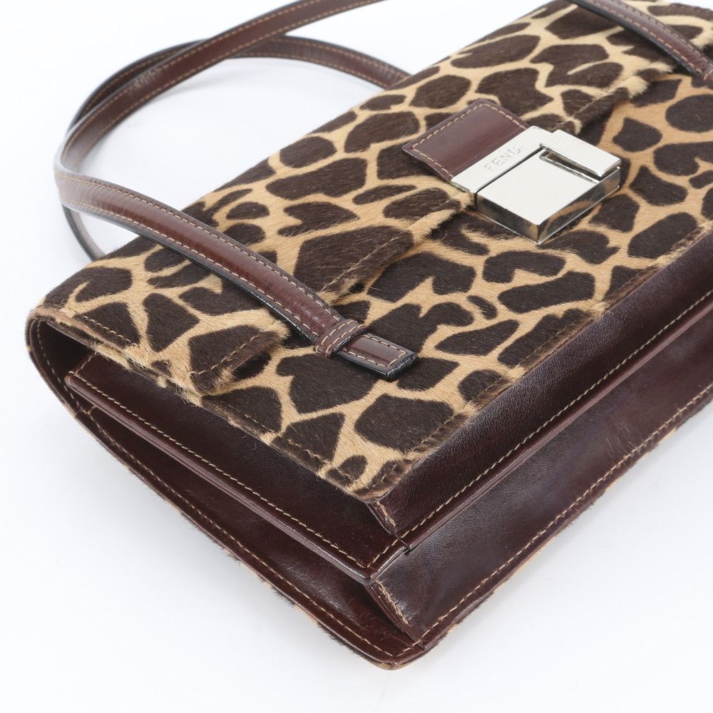 Fendi Calf Hair Animal Print Leather Handbag Brown — view 5