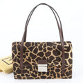 Fendi Calf Hair Animal Print Leather Handbag Brown