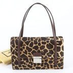 Fendi Calf Hair Animal Print Leather Handbag Brown