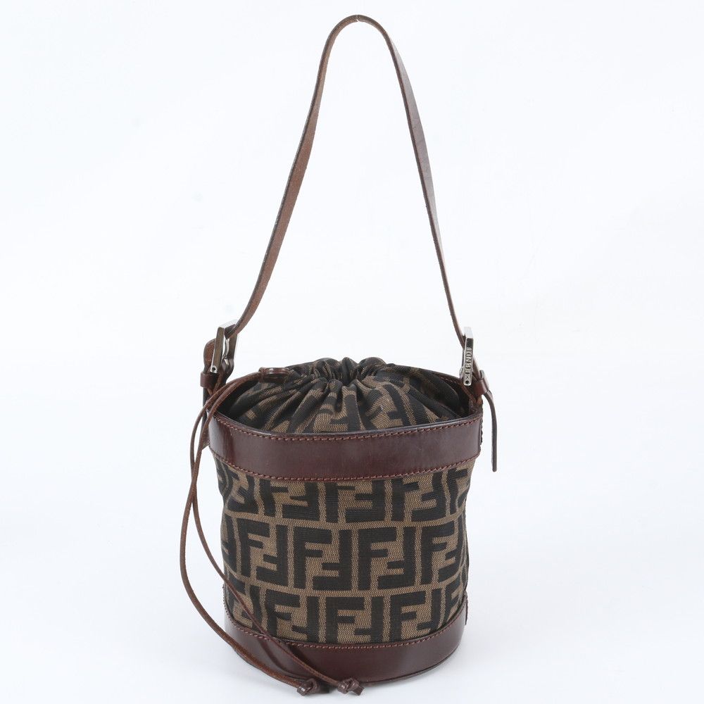 Fendi Zucca Leather Canvas Shoulder Bag Brown