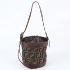 Fendi Zucca Leather Canvas Shoulder Bag Brown