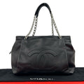 Chanel CC Logo Chain Caviar Leather Tote Shoulder Bag Black