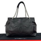 Chanel CC Logo Chain Caviar Leather Tote Shoulder Bag Black