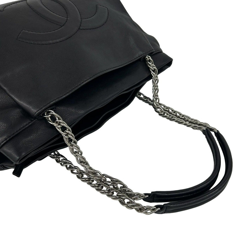Chanel CC Logo Chain Caviar Leather Tote Shoulder Bag Black — view 4