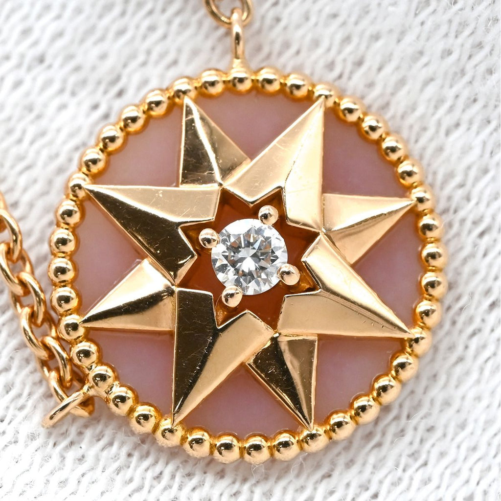 Dior Necklace Rose des Vents Medallion Pink Gold Diamond Pearl Wind Motif — view 8