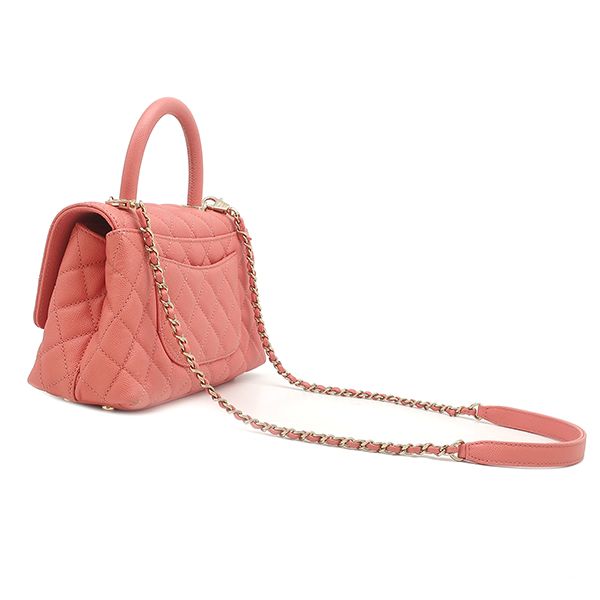 Chanel 2-Way Bag Quilted Coco Handle XS Caviar Leather Salmon Pink Gold Top — view 2