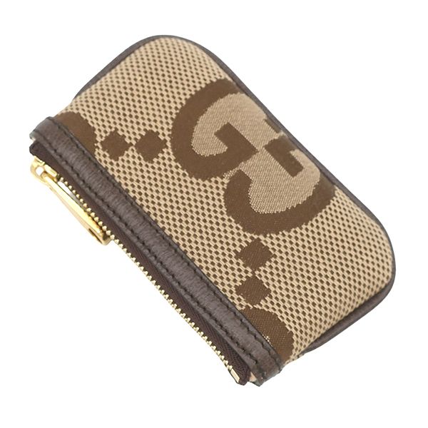 Gucci Coin Purse Jumbo GG Canvas Leather Brown Gold Key Case with Chain — view 2