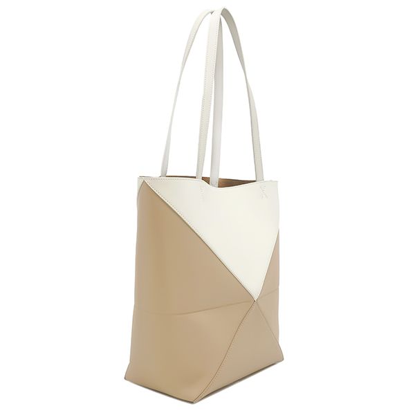 Loewe Tote Bag Puzzle Fold Medium Leather Beige White — view 2