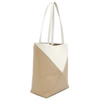 Loewe Tote Bag Puzzle Fold Medium Leather Beige White — view 2