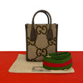 Gucci Jumbo GG Logo Pattern Canvas Leather 2-Way Shoulder Bag Brown