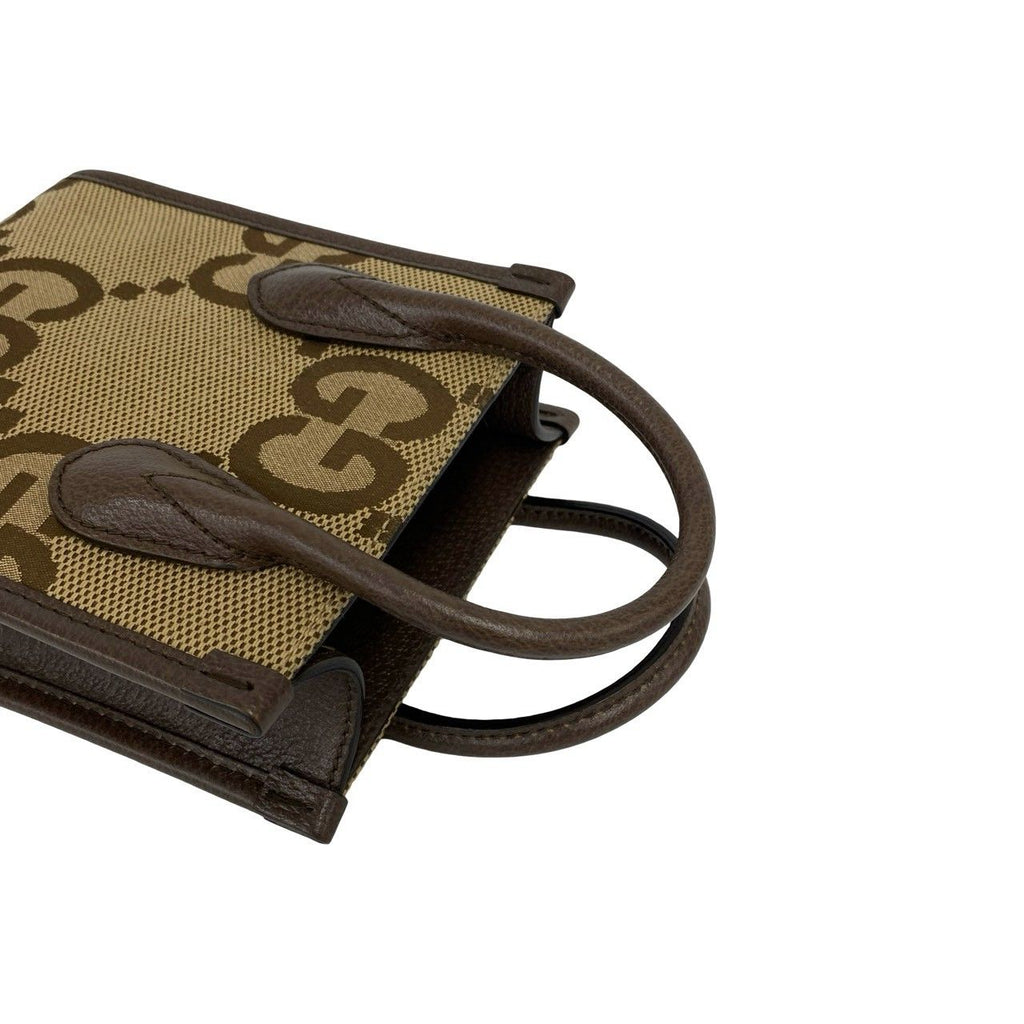 Gucci Jumbo GG Logo Pattern Canvas Leather 2-Way Shoulder Bag Brown — view 4