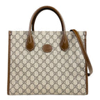 Gucci GG Small Tote Bag Supreme Shoulder Canvas Brown