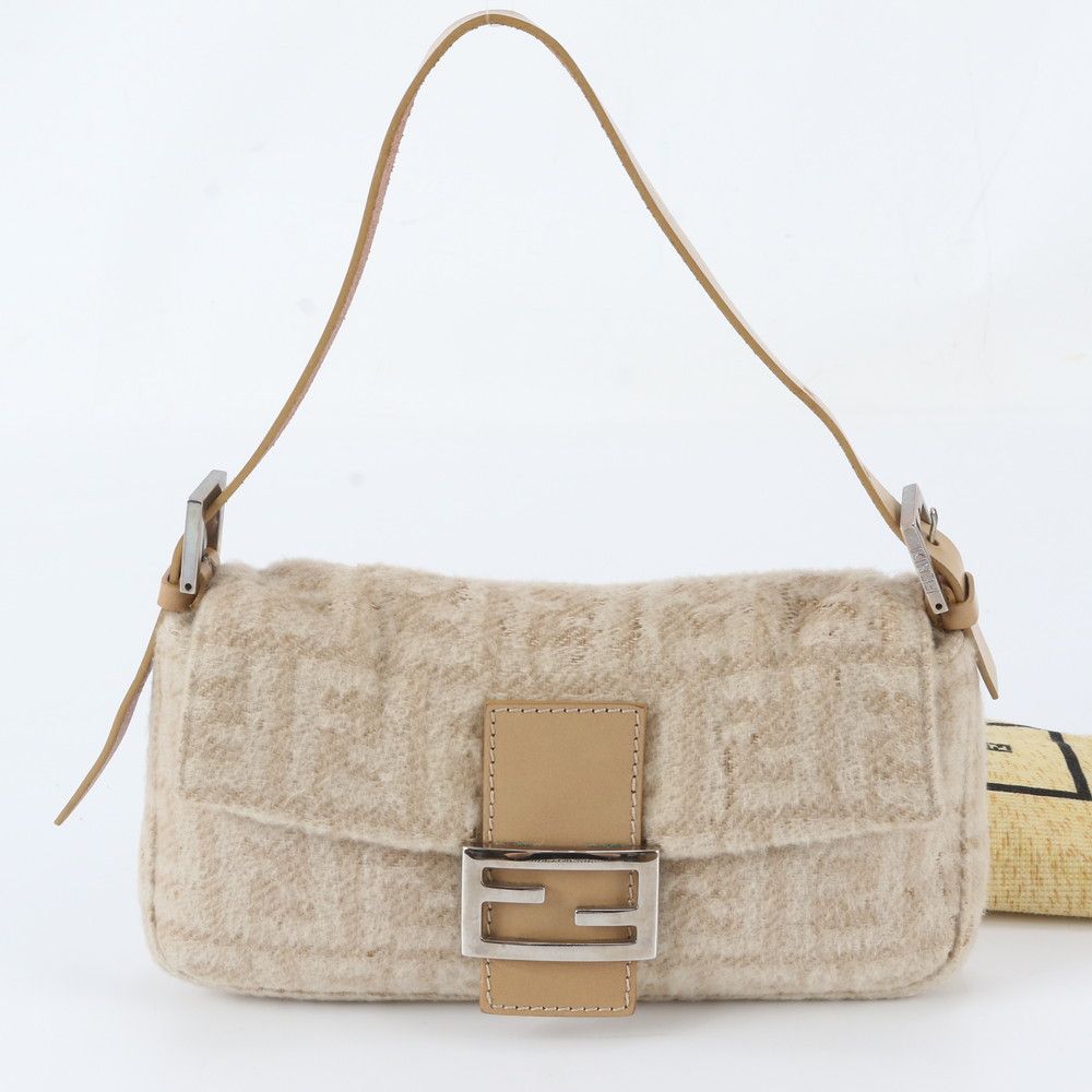 Fendi Zucca Mamma Bucket Cashmere Leather Shoulder Bag
