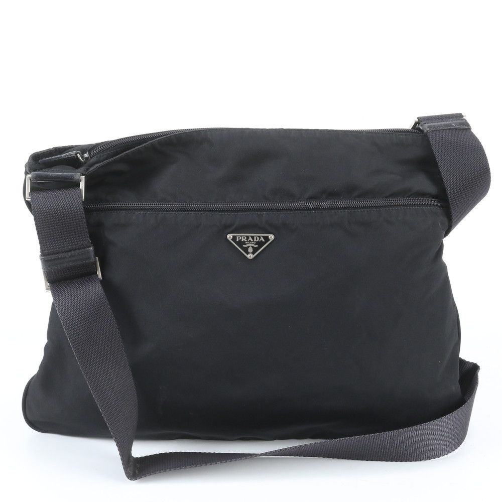Prada White Tessuto Nylon Triangle Logo Leather Shoulder Bag Crossbody Business