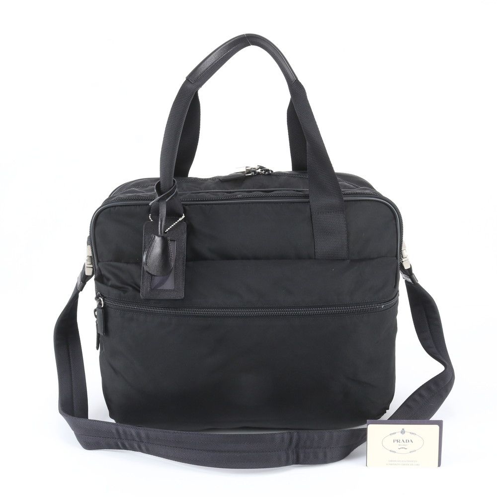 Prada White Tessuto Nylon Leather 2-Way Business Bag Shoulder