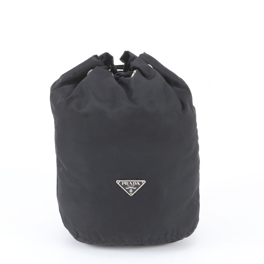 Prada White Tessuto Nylon Triangle Logo Leather Pouch