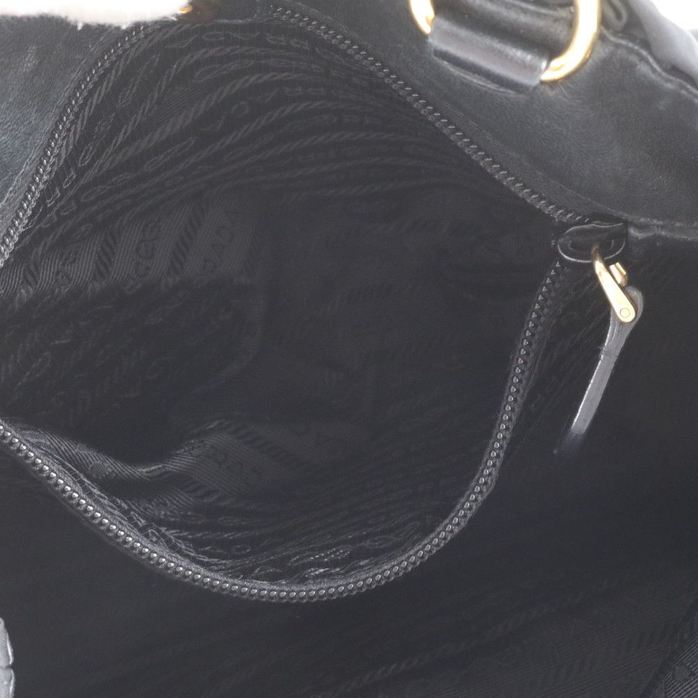 Prada White Tessuto Nylon Gathered Ribbon Leather Handbag Tote Black — view 8
