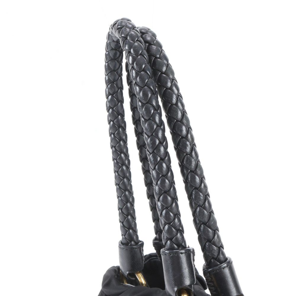 Prada White Tessuto Nylon Gathered Ribbon Leather Handbag Tote Black — view 2