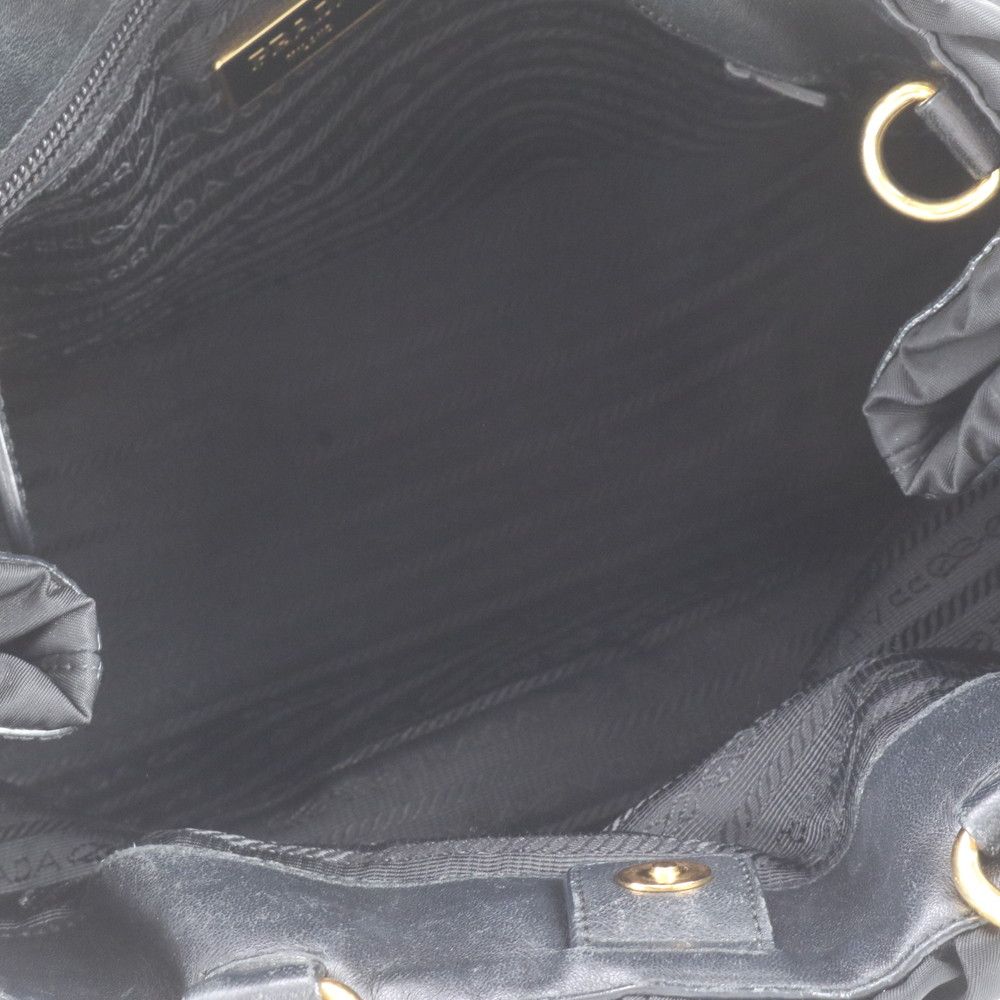 Prada White Tessuto Nylon Gathered Ribbon Leather Handbag Tote Black — view 7