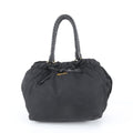 Prada White Tessuto Nylon Gathered Ribbon Leather Handbag Tote Black