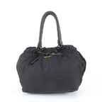 Prada White Tessuto Nylon Gathered Ribbon Leather Handbag Tote Black