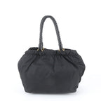 Prada White Tessuto Nylon Gathered Ribbon Leather Handbag Tote Black — view 3