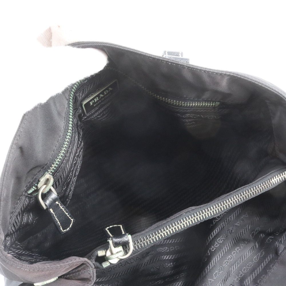 Prada White Tessuto Nylon Triangle Logo Leather Handbag Tote — view 7