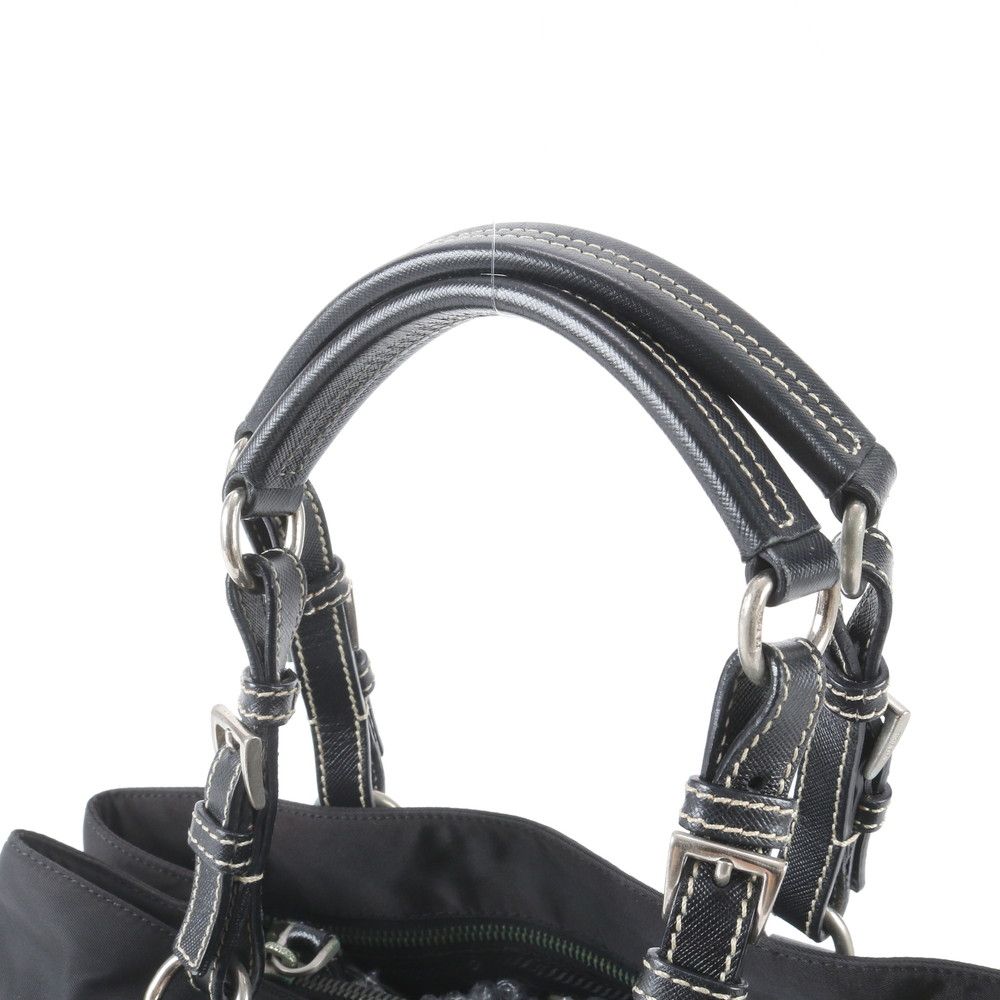 Prada White Tessuto Nylon Triangle Logo Leather Handbag Tote — view 2