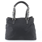 Prada White Tessuto Nylon Triangle Logo Leather Handbag Tote — view 3