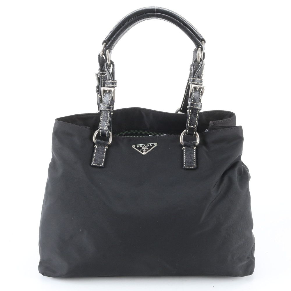 Prada White Tessuto Nylon Triangle Logo Leather Handbag Tote