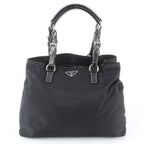 Prada White Tessuto Nylon Triangle Logo Leather Handbag Tote