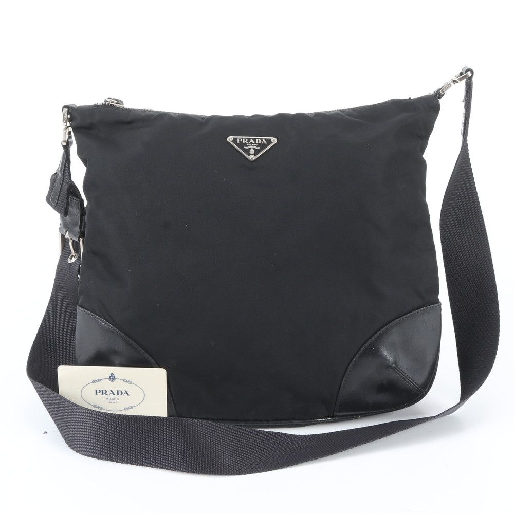 Prada White Tessuto Nylon Triangle Logo Leather Shoulder Bag