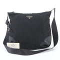 Prada White Tessuto Nylon Triangle Logo Leather Shoulder Bag
