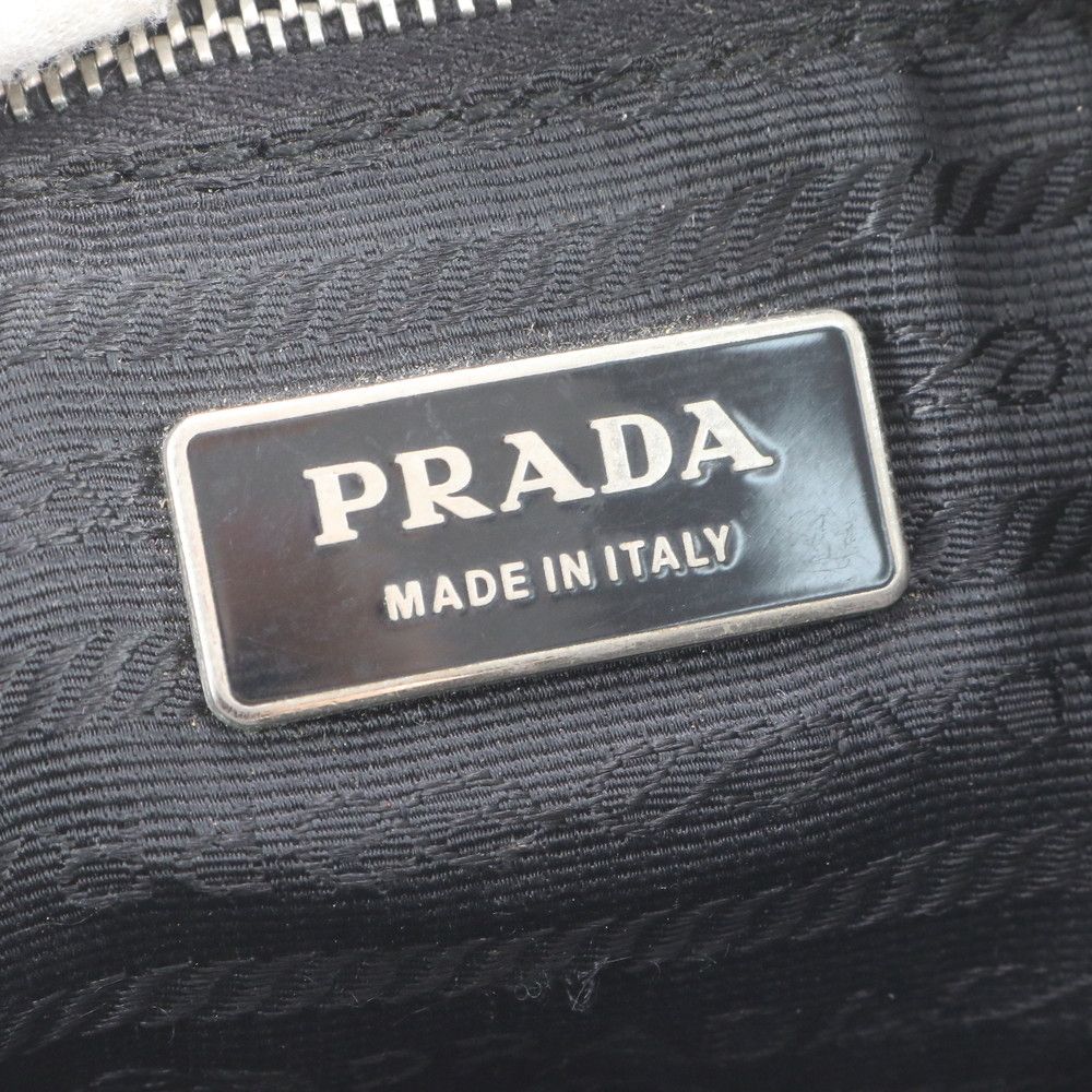 Prada White Tessuto Nylon Triangle Logo Leather Shoulder Bag — view 8