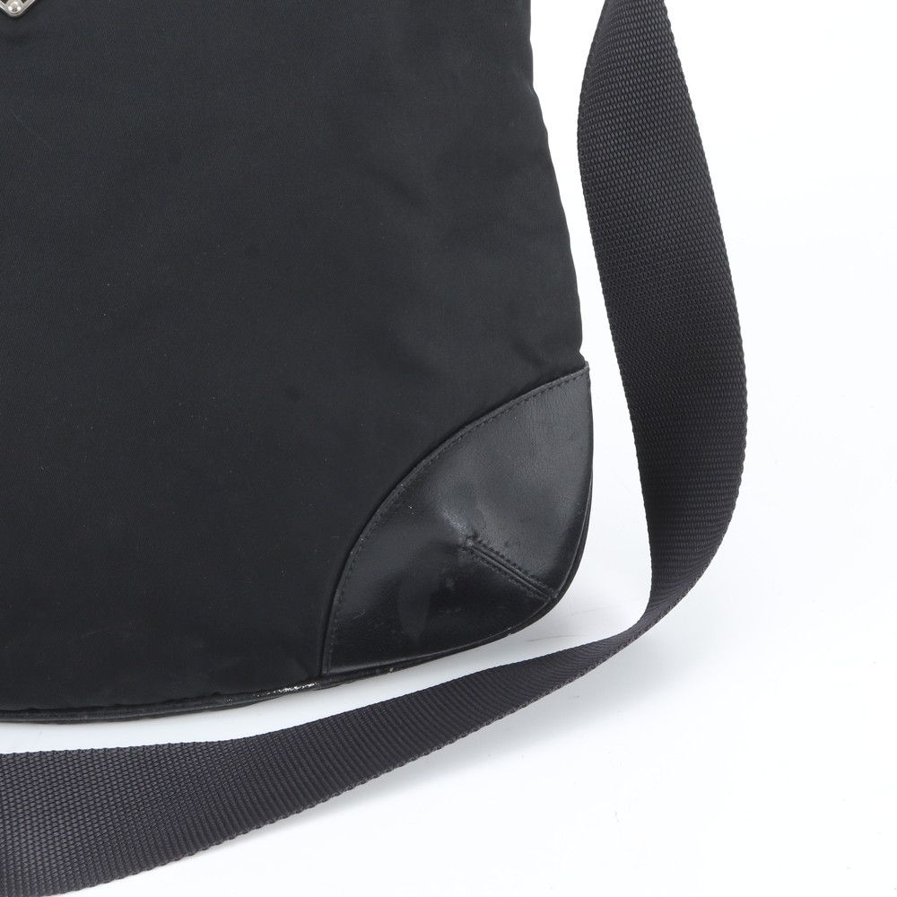 Prada White Tessuto Nylon Triangle Logo Leather Shoulder Bag — view 2