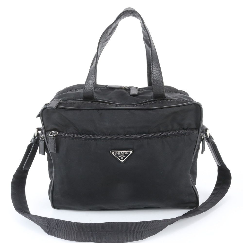 Prada White Tessuto Nylon Triangle Logo Leather 2-Way Shoulder Bag Crossbody
