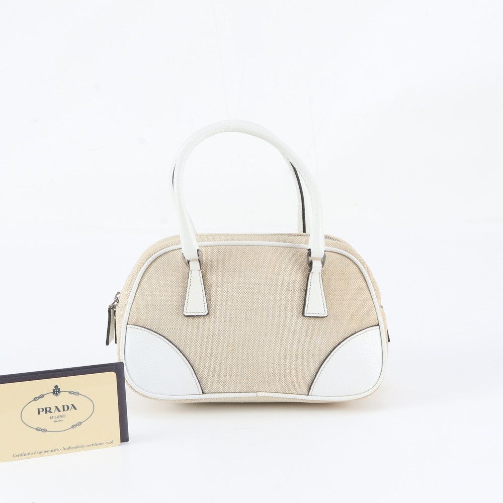 Prada White Triangle Logo Leather Handbag Tote