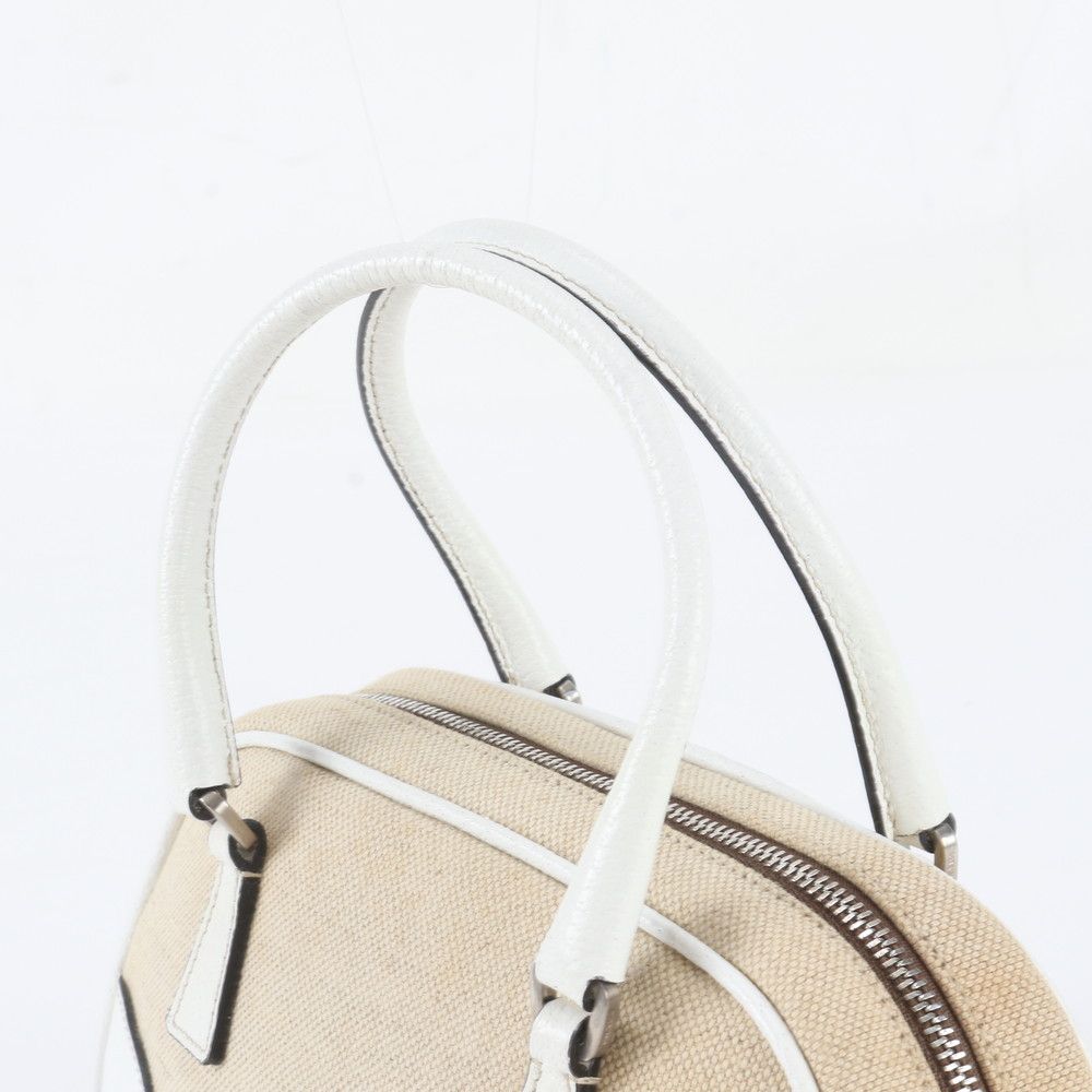 Prada White Triangle Logo Leather Handbag Tote — view 2
