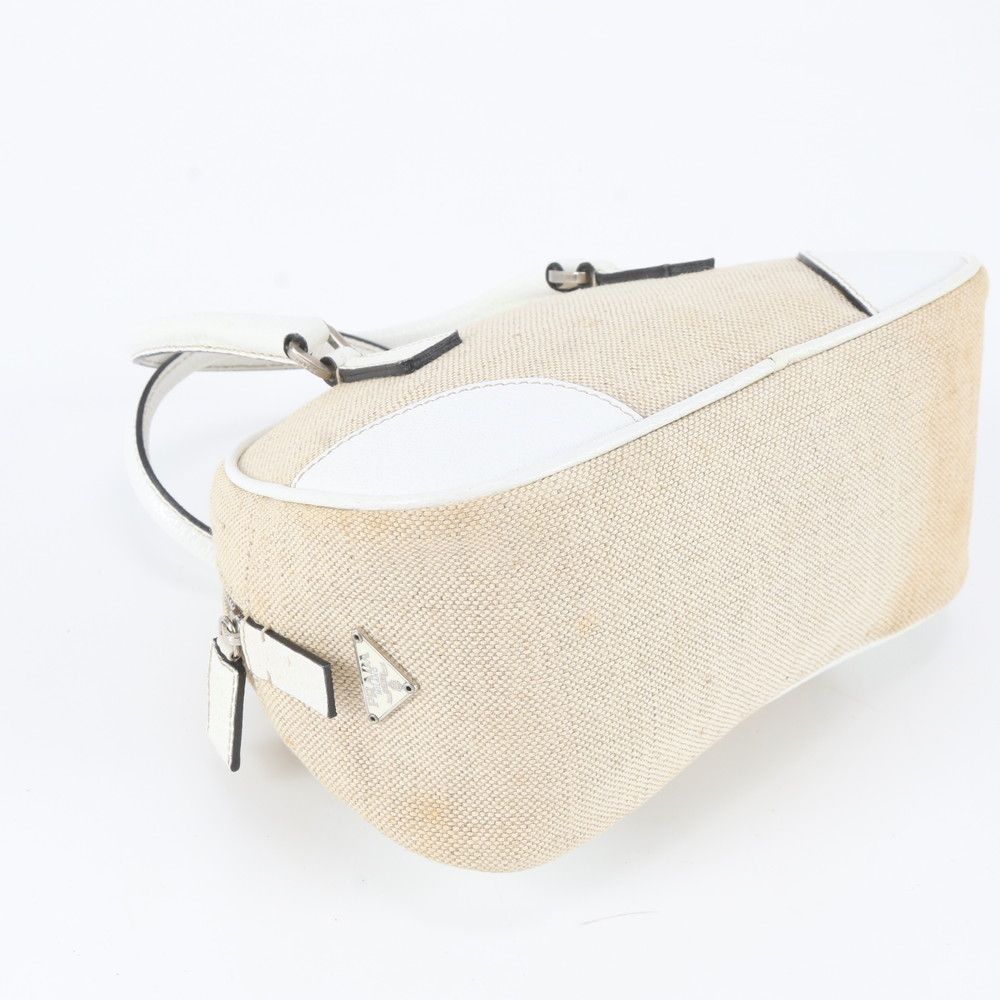 Prada White Triangle Logo Leather Handbag Tote — view 4